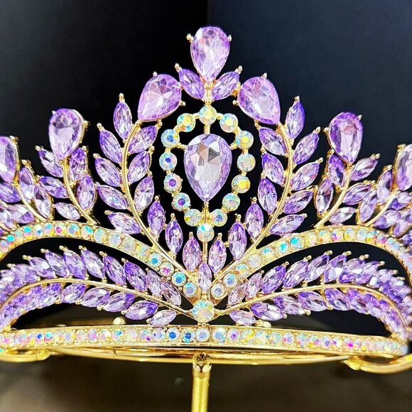 Purple Crystal Crown, Quinceanera Crown, Gold Wedding Tiara, Princess Tiara main image 4